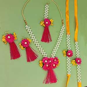 Fabricant indien de bijoux bijoux faits à la main Haldi Floral Designer collier de mariage collier mariée ensemble de bijoux indiens pour les femmes - Product Image 2