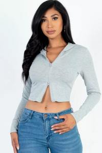 Ensemble de sweat à capuche personnalisé pour femmes d'automne avec poche zippée haut court veste ensembles de jogging en velours survêtements en velours pour femmes - Product Image 3