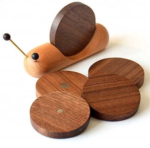 Classic Eco-Friendly Square Walnut <b>Wood</b> <b>Coasters</b> with Holder and Cup Lid-ArtisanVibe Low Price - Product Image 2