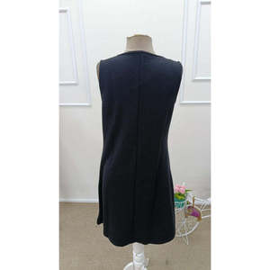 Women's Strappy V-Neck Two-Tone Short <b>Viscose</b> Two-Thread <b>Dress</b>, 35485 - Black - Product Image 5