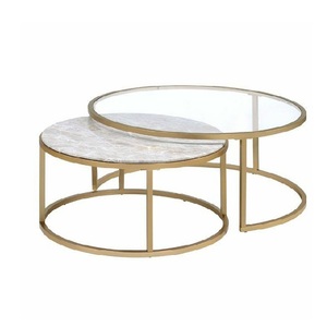 Table ronde de luxe plaquée or, Base ronde, plateau en verre Transparent, Table basse pour salon - Product Image 2