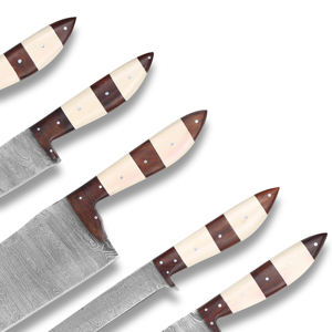 Ensemble de couteaux de chef en acier inoxydable avec accents de manche en bois, réglables, légers et portables, durables pour une utilisation en extérieur toute saison - Product Image 3