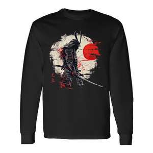 Camiseta Promocional de Manga Larga Estilo Retro Vintage de Guerrero Samurái Japonés Antiguo, Estilo Artes Marciales - Product Image 1