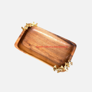 Hot Selling High Quality Wooden <b>Tray</b> Natural Finish Eco-Friendly Serving <b>Tray</b> for Living Room <b>Catering</b> Metal Handles for Coffee - Product Image 3