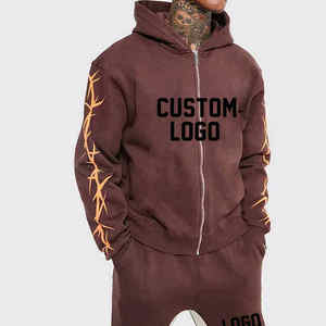 Chándal acampanado apilado transpirable 2025 para hombres calidad OEM conjuntos de Jogger ajustados regulares patrón sólido con capucha cremallera capucha pantalón - Product Image 3