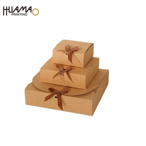 Boîtes cadeaux en papier kraft brun HUAMAO avec nœud en satin, emballage pliable écologique pour mariage, fête prénuptiale, cadeaux d'anniversaire - Product Image 1