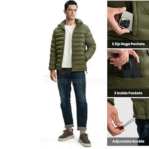 Chaqueta acolchada con Capucha ligera para hombre con capucha desmontable Abrigo de invierno aislado resistente al agua 4 bolsillos Logotipo personalizado OEM - Product Image 3