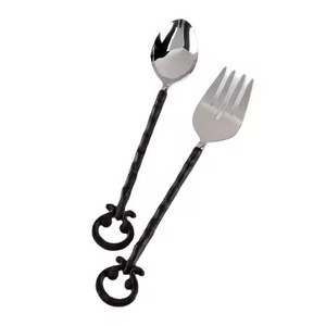 Ensemble de serveurs à salade en acier inoxydable avec poignée en laiton doré nervuré torsadé pour la maison et les hôtels Outils à salade de table - Product Image 2
