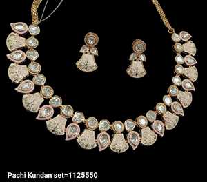 Dernier rond élégant Kundan indien fantaisie traditionnel ton or Kundan perle collier ras du cou ensemble avec correspondant ensemble de boucles d'oreilles femmes - Product Image 1