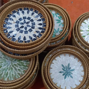 Plateau en jonc de mer tissé à la main, taille personnalisée et motifs variés |   Plateau de rangement en osier écologique - Product Image 6