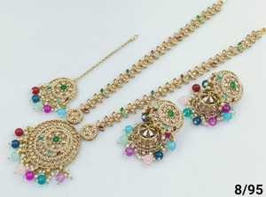 Conjunto de collar largo elegante chapado en oro de piedra tradicional india y de moda con pendiente Jumkha Mangtika conjunto de joyería para mujer - Product Image 2