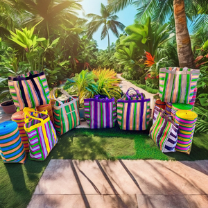 Bolsa de compras de nailon reutilizable ecológica RPET con cremallera Handloom tejido a rayas bolsas de playa de plástico reciclado diseño de logotipo de moda - Product Image 3