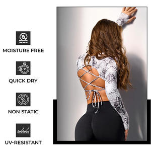 Chemise de compression de yoga à manches longues pour femmes, tissu extensible respirant, personnalisé, pour le sport de fitness, grande taille, technique lavée - Product Image 3