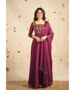 Elegante traje Anarkali bordado estilo Bollywood, hilo de oro vino, Ropa Étnica festiva para fiesta de mujer, boda, incluyendo - Product Image 2
