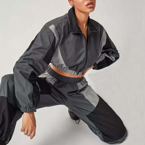 Ensemble survêtement femme en nylon de haute qualité, décontracté, uni, long, avec demi-fermeture éclair - Product Image 6