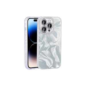 Étui de luxe ATA Esila en strass et diamants pour iPhone 15 Pro, coque en silicone antichoc avec airbag - Blanc - Product Image 1