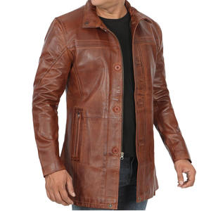 Stylish Men Leather Trench <b>Coat</b> Slim Fit Design Full Length Outerwear With Lapel And Button Leather Trench <b>Coat</b> - Product Image 4