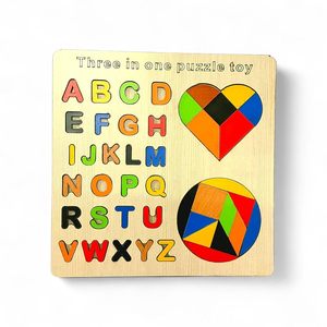 Wooden 3-in-1 Jigsaw <b>Puzzle</b> Board with Alphabet Pegged Blocks & Tangram Style Educational Toy for Kids Ages 2-4 Unisex - Product Image 1