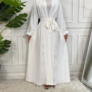 2023 Dubai Ramadan Collection ropa islámica de mujer-forro de satén sólido Jilbab Khimar bata musulmana vestido bordado perla - Product Image 5