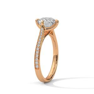 Bague de fiançailles solitaire en diamant de laboratoire taille brillant rond avec bande pavée, 2 carats, clarté VVS, or massif jaune, rose et blanc - Product Image 4