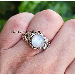 Handmade Boho Rainbow Moonstone Sterling Silver <b>Ring</b> Trendy Inlay Women's <b>Statement</b> Piece Gift for Her - Product Image 3