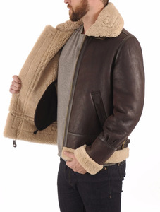 Blouson Aviateur en Cuir Véritable Shearling – Tendance Hiver, Rembourrage Chaud en Fourrure Sherpa, Style Décontracté Biker - Product Image 6