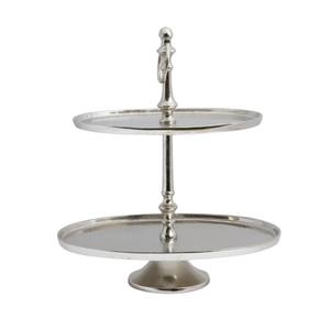 Support à gâteau décoratif de luxe en métal martelé moderne, 2 niveaux, en aluminium argenté, écologique, compatible lave-vaisselle, vente en gros White Royals - Product Image 3