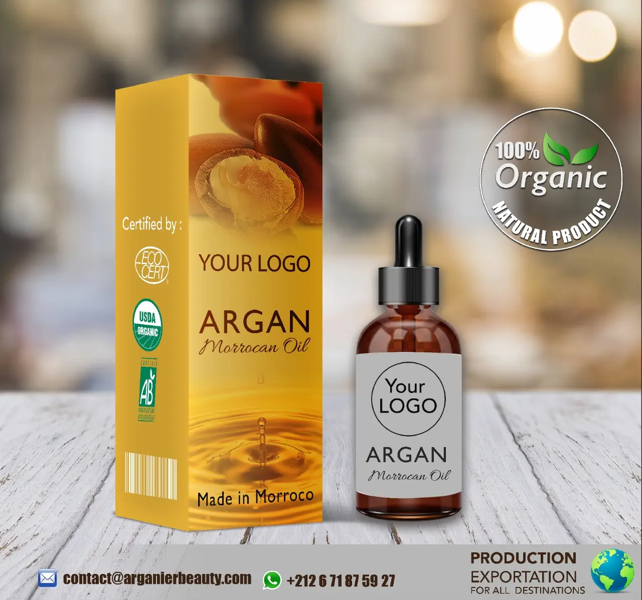 100% Pure and Organic Cosmetic Argan Oil Certified For Skin Face And Body Used For Men /Women