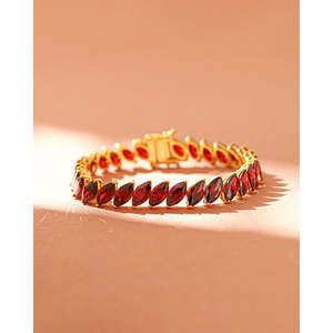 Or Grenat Marquise Zircone Perlé Bracelet Fine Ligne Bijoux Accessoire - Product Image 4