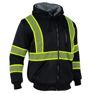 Sweat-shirt de sécurité unisexe noir haute visibilité, pour travaux routiers par temps froid, polaire chaud ignifuge, pour travailleurs, avec détection d'aiguilles - Product Image 4