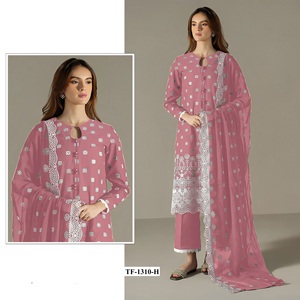 Dernière collection d'été Robe culturelle indienne pakistanaise longue style Salwar Kameez en broderie georgette pure pour fêtes d'anniversaire - Product Image 2