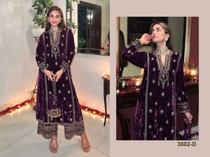 Elegante colección de invierno 9000 traje Salwar Kameez de terciopelo puro para mujer con bordado pesado y diseño de trabajo de cuello de lentejuelas - Product Image 4