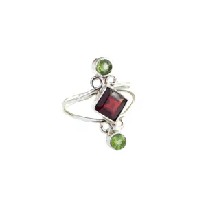 Designer Peridot and Garnet Ring 925 Sterling Silver Gemstone Jewelry Wholesale Supply