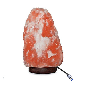 USB Lámpara de sal del Himalaya Cristal natural Roca Luz de noche Base de madera Hogar Dormitorio Oficina Decoración - Product Image 4