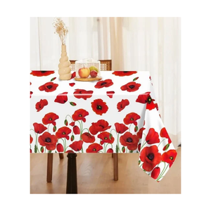 Vintage Red Flower 70x108 Inch Wrinkle Resistant Dining <b>Table</b> <b>Cloth</b> GOTS Certified Natural Drape Texture Fast Shipping Available - Product Image 3