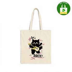 กระเป๋าผ้าแคนวาส Truong Gia ขนาด 33x38 ซม. ลายพิมพ์แมวดำกีตาร์ กระเป๋าโปรโมชั่นลำลอง - Product Image 1