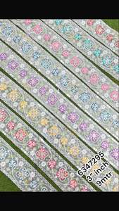 Cordones Bordados florales hechos a medida ideales para diseñadores de ropa y tiendas de suministros de recorte para reventa con tela de lentejuelas - Product Image 2