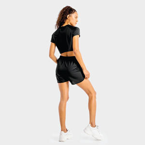Tissu extensible léger 4 voies 90% Polyester 10% Spandex taille élastique noir femmes Core 2 en 1 Shorts - Product Image 2