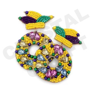 Boucles d'oreilles perlées Mardi Gras Lips pour femme patriotique Orange blanc bleu couleur pour mariage ou jour commémoratif - Product Image 1