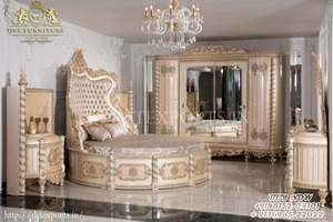 Luxury <b>Wooden</b> Carving Boat Bed for Villa Golden Antique Royal Look Round Bed <b>Victorian</b> Boat Style Queen Size Bed Design Exporter - Product Image 6