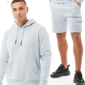 Ensemble survêtement décontracté personnalisé en deux pièces, imprimé, 100% coton, ensemble short de survêtement, sweat-shirt à fermeture éclair et short, veste pour homme - Product Image 3