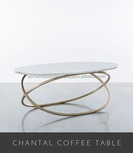 Ensemble de 2 tables gigognes rondes au design classique avec plateau en marbre plaqué or, parfaites pour la décoration de meubles en métal - Product Image 5