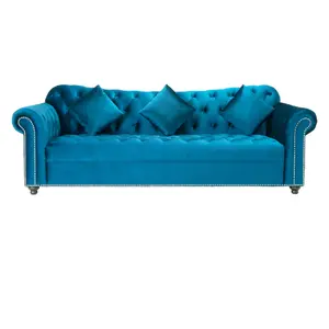 Hot Selling 2023 Italian 3 seater Sofa For Living Room with Navy Blue Color Custom As Request Produce Form 62.000M2 Sofa Factory