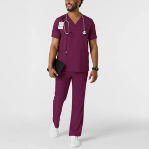 Ensemble de blouses pour hommes, haut à col en V avec poche et pantalon de travail à cordon de serrage, ensemble de blouses d'infirmière extensible, uniforme tendance - Product Image 1