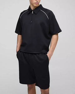 OEM/ODM Ensemble 2 pièces 100% coton pour hommes, polo oversize à épaules tombantes, t-shirt et short Ensemble de jogging personnalisé DTG avec logo imprimé pour homme - Product Image 3