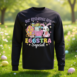 T-shirt promotionnel à manches longues pour la maison de retraite Residents Eggstra Special Nursing Home, thème Pâques Lapin - Product Image 3