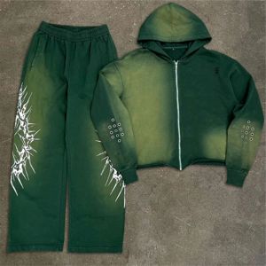 ชุดวอร์มแทรคสูทลายย้อมสีแบบแอซิดวอช แบรนด์ใหม่ ออกแบบโลโก้ได้เอง สำหรับผู้ชาย ผ้าฝ้าย 100% คุณภาพสูง ชุดแทรคสูทและเสื้อฮู้ดแบบซิป ชุดแทรคสูทลายย้อมสีแบบแอซิดวอช - Product Image 3