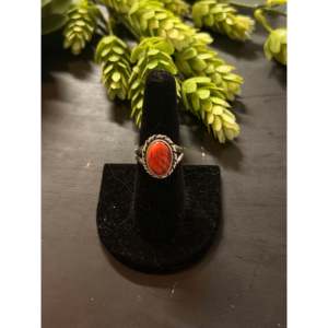 Navajo-Made Spiny Oyster & Sterling <b>Silver</b> Boho <b>Statement</b> <b>Ring</b> Geometric Cut Gemstone with Smooth Coral Everyday Wear - Product Image 1