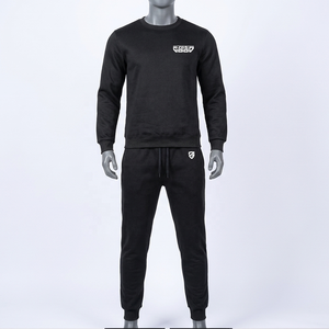 Men's Black <b>Sweatshirt</b> Set Crew Neck Long Sleeve Tracksuit Casual Sportwear With <b>White</b> Logo Print Autumn Wear Sweat suits - Product Image 2