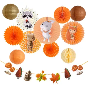 Animals Honeycomb Ball Craft Paper Fan Lantern And Garland Decorations Set Autumn Forest Themed Party Decoration